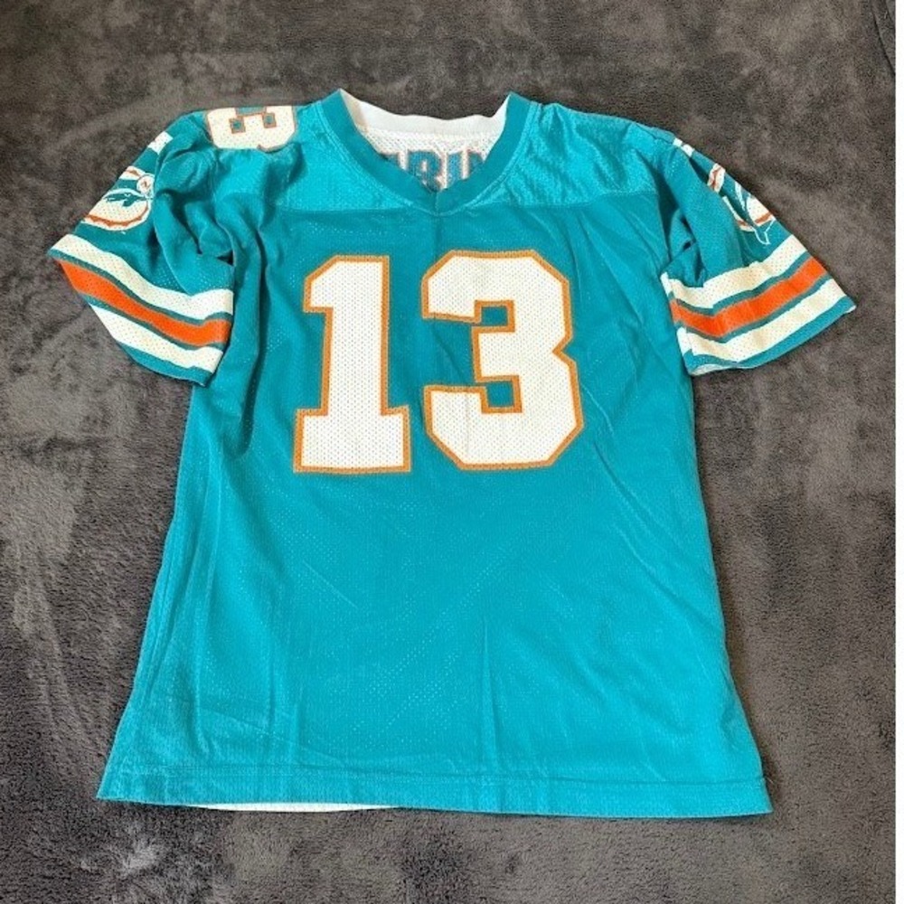 Vintage Dan Marino Miami Dolphins Starter Reversible Jersey Aqua White 13 Mens